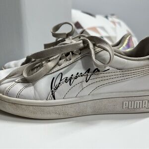 Puma Girls Size 4 White Sneakers Iridescent Heel Casual Lace Up Shoes